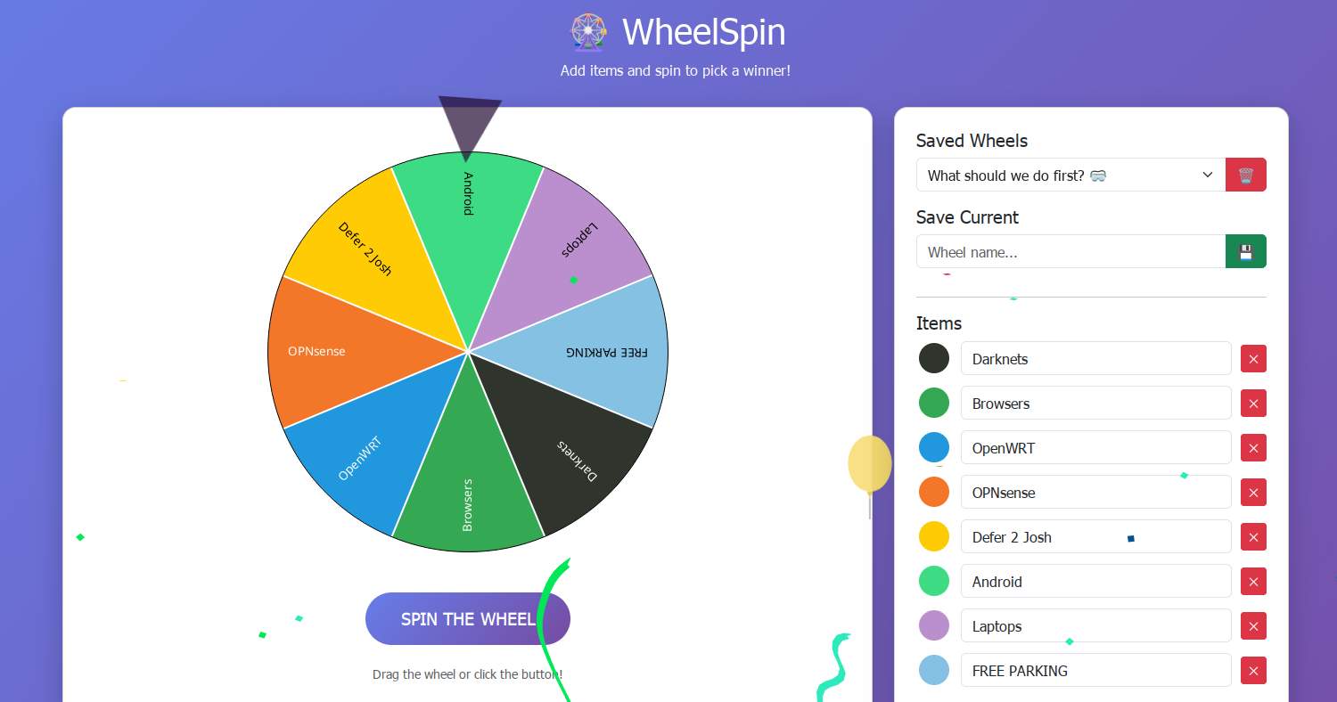 WheelSpin — Self-Hosted Random Selector